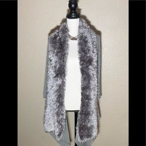 Lauren Michelle Silver Faux Fur Accent Cardigan